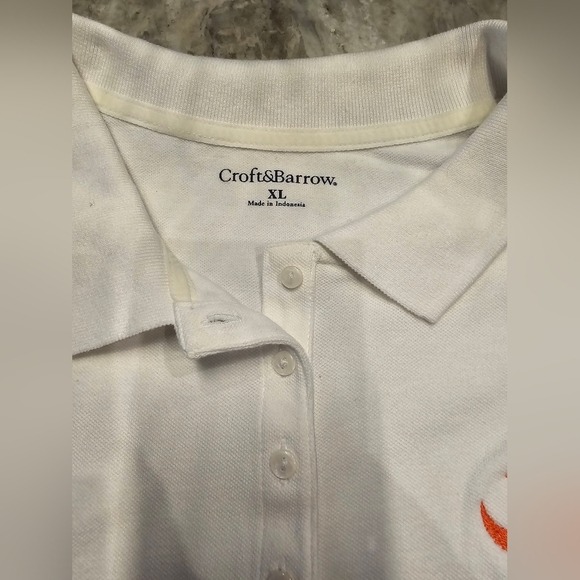 Croft & Barrow Classic White Polo Embroidered Orange Palmento Moon Top Shirt XL - Picture 3 of 10
